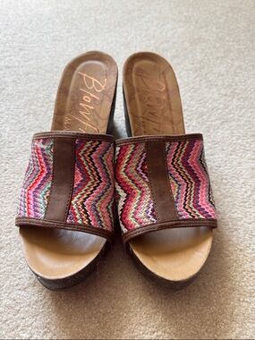 Woven Slide Wedge Sandals - Brown